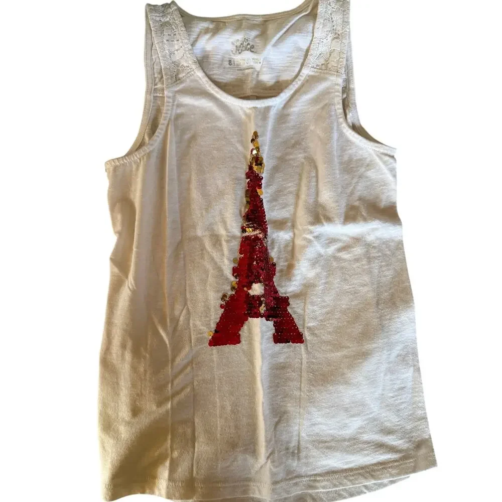 Justice white Eifle tower Tank size 8